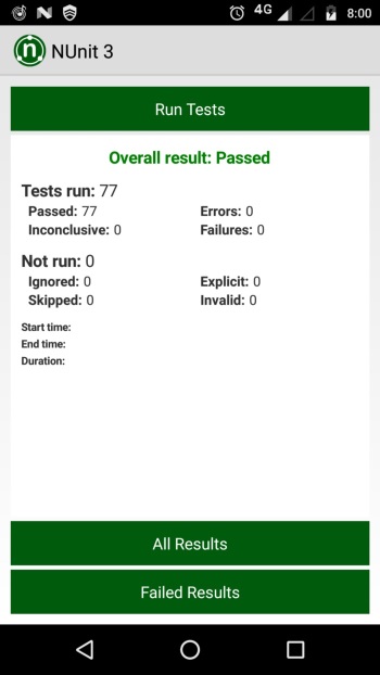 NUnit Test results summary page